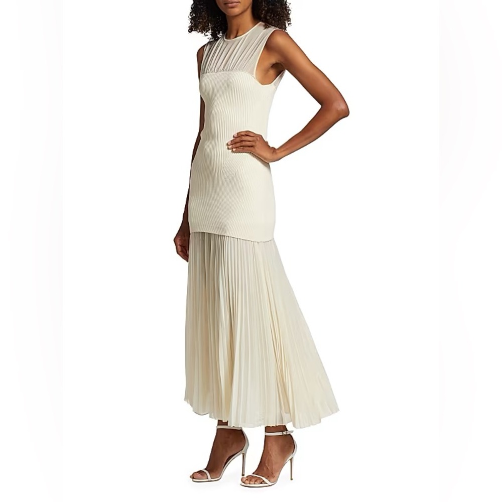 Proenza Schouler Cream Sleeveless Pleated Knit Maxi Dress